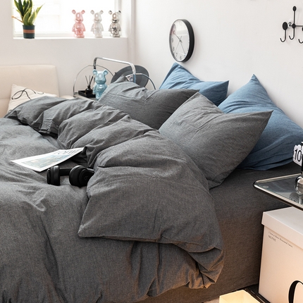 91家纺网 家纺一手货源 找家纺 羋多（原穆琪） 2024新款A类全棉色织水洗棉纯色四件套 石灰