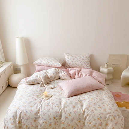 嘉汀兰家居 2024新款40s全棉印花四件套系列  花小莱-粉