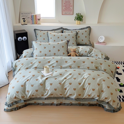 91家纺网 家纺一手货源 找家纺 百寐 2024新款13372全棉床盖四件套 饼干熊