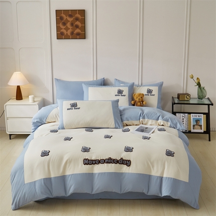 91家纺网 家纺一手货源 找家纺 （总）盛秋家纺 2025新款云朵棉毛巾绣四件套-哈尼