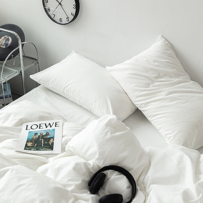 91家纺网 家纺一手货源 找家纺 羋多（原穆琪） 2024新款A类全棉色织水洗棉纯色四件套 雅白