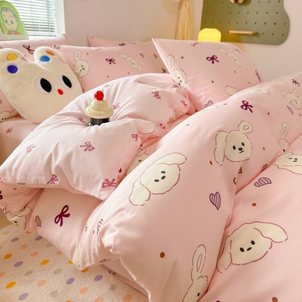 91家纺网 家纺一手货源 找家纺 （总）寻米2024爆款ins风网红印花加厚小清新卡通纯棉全棉四件套-风格二