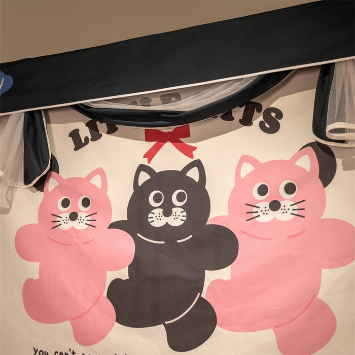 91家纺网 家纺一手货源 找家纺 新太阳蚊帐 2025新款涂层遮光防蚊款学生床帘 芭蕾猫咪