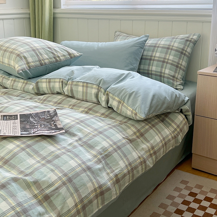 91家纺网 家纺一手货源 找家纺 琪格格纺织 2024新款40支13372纯棉良品系列四件套 简兮绿