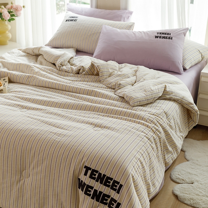 91家纺网 家纺一手货源 找家纺 荔禾家居 2024新款ins混搭博主风全棉色织水洗棉夏被四件组 橘络