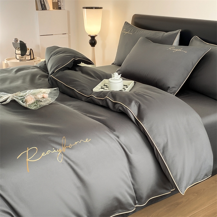 91家纺网 家纺一手货源 找家纺 慕色家纺 2024新款全棉刺绣四件套轻奢系列 轻奢-高级灰