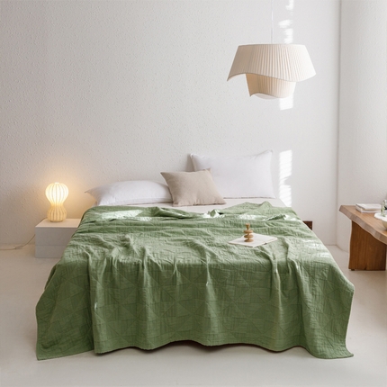 朴尔家纺-毛巾被 2024新款纯色四层立体三角树叶水洗全棉纱布系列盖毯毛巾被 提花三角-绿