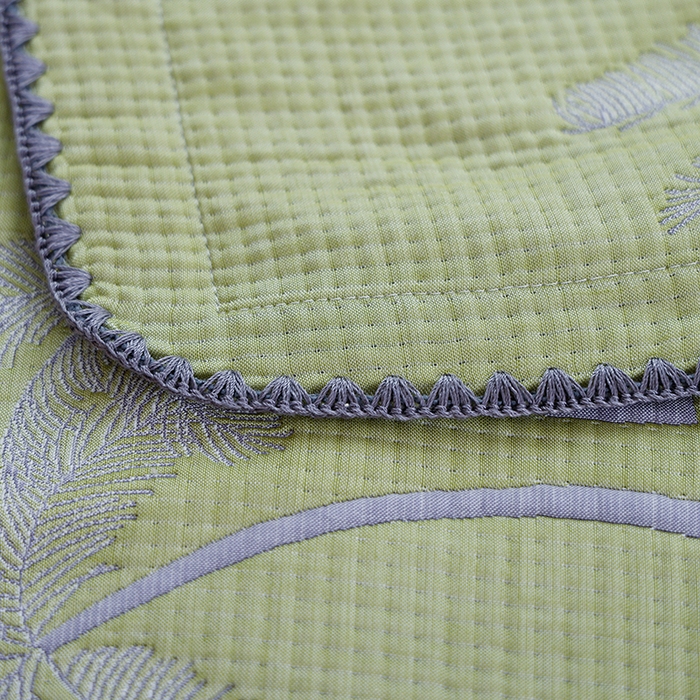 91家纺网 家纺一手货源 找家纺 朴尔家纺-毛巾被 2024新款柔绵绵风贝壳针复合工艺六层纱布枕巾 海岛椰林-绿枕巾