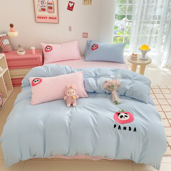 91家纺网 家纺一手货源 找家纺 （总）葡萄家纺 2024款水果熊猫系列云朵水洗棉毛巾绣四件套第二批（提供买家秀）