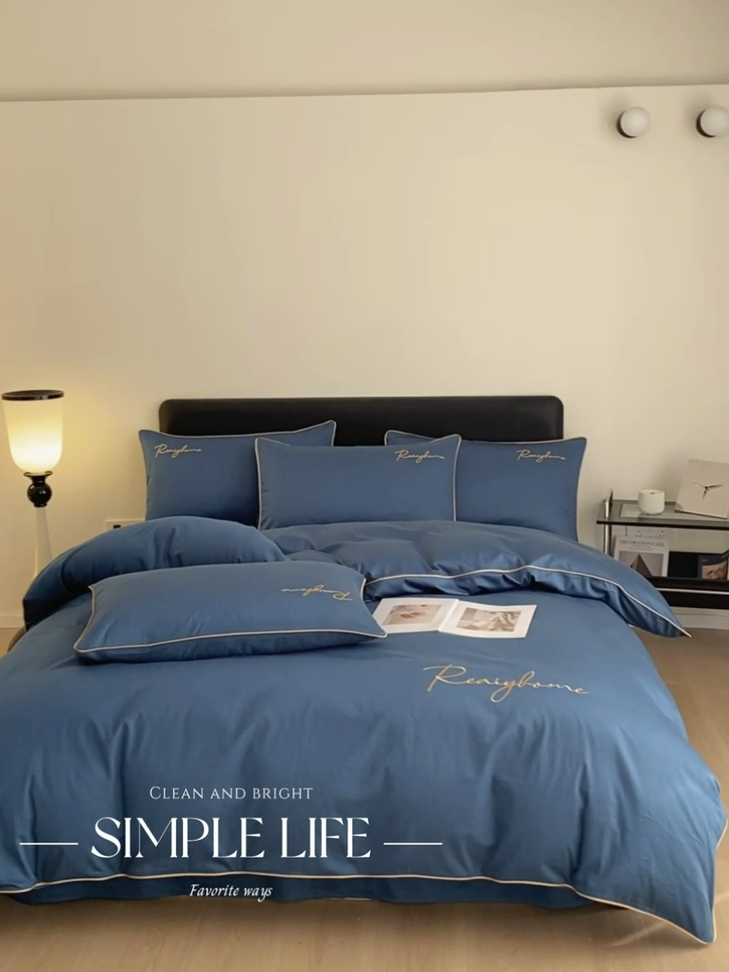 91家纺网 家纺一手货源 找家纺 慕色家纺 2024新款全棉刺绣四件套轻奢系列 轻奢-宝石蓝