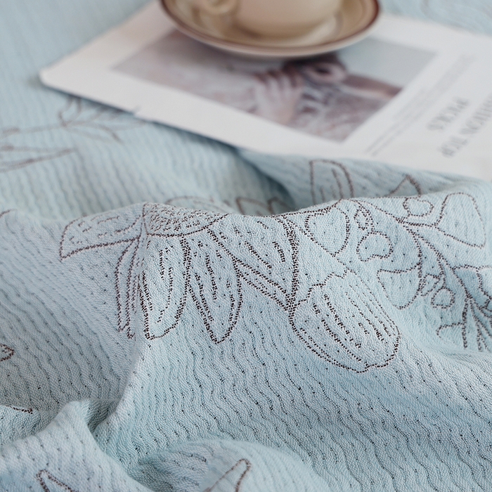 91家纺网 家纺一手货源 找家纺 朴尔家纺-毛巾被 2024新款韩式花边纯棉竹纤维加大成人纱布毛巾被 怒放-蓝毛巾被