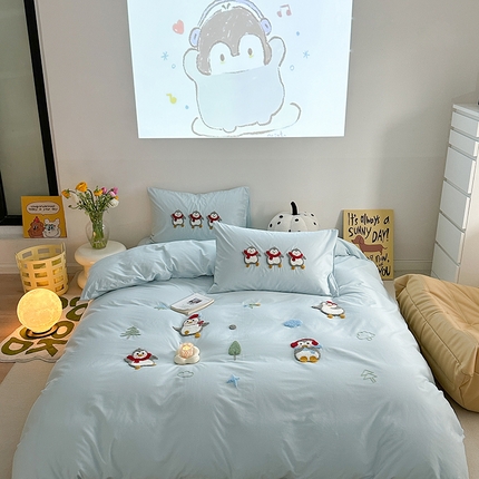 91家纺网 家纺一手货源 找家纺 （总）柚子YOUTH 2024新款全棉水洗棉毛巾绣散排卡通系列四件套