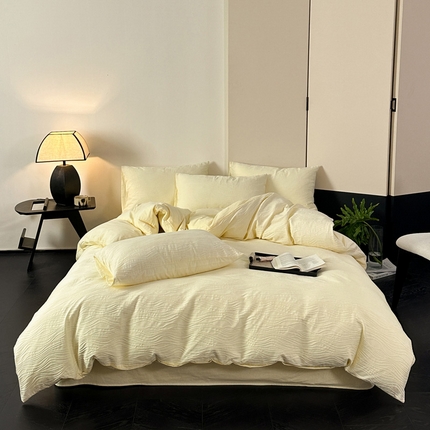 雅居纺家纺 2024新款全棉线条提花四件套-线条  线条-米黄
