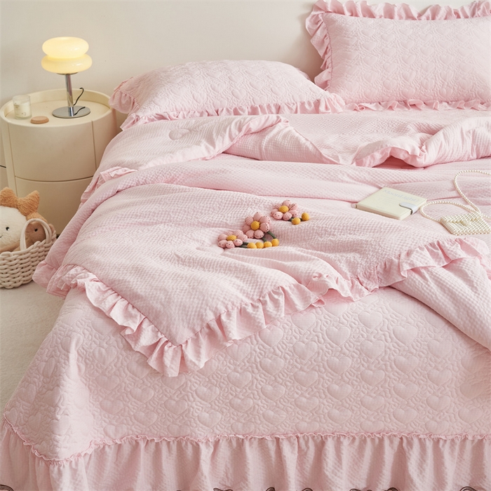 91家纺网 家纺一手货源 找家纺 恒爱 2024新款泡泡公主床盖款夏被四件套 泡泡公主-公主粉