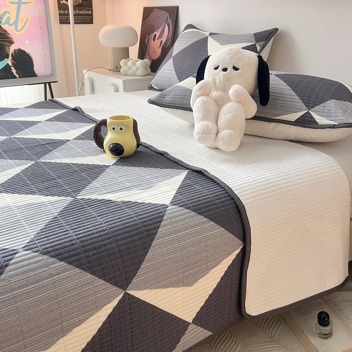 91家纺网 家纺一手货源 找家纺 HL原创 2024新款全棉印花床盖 绅士格