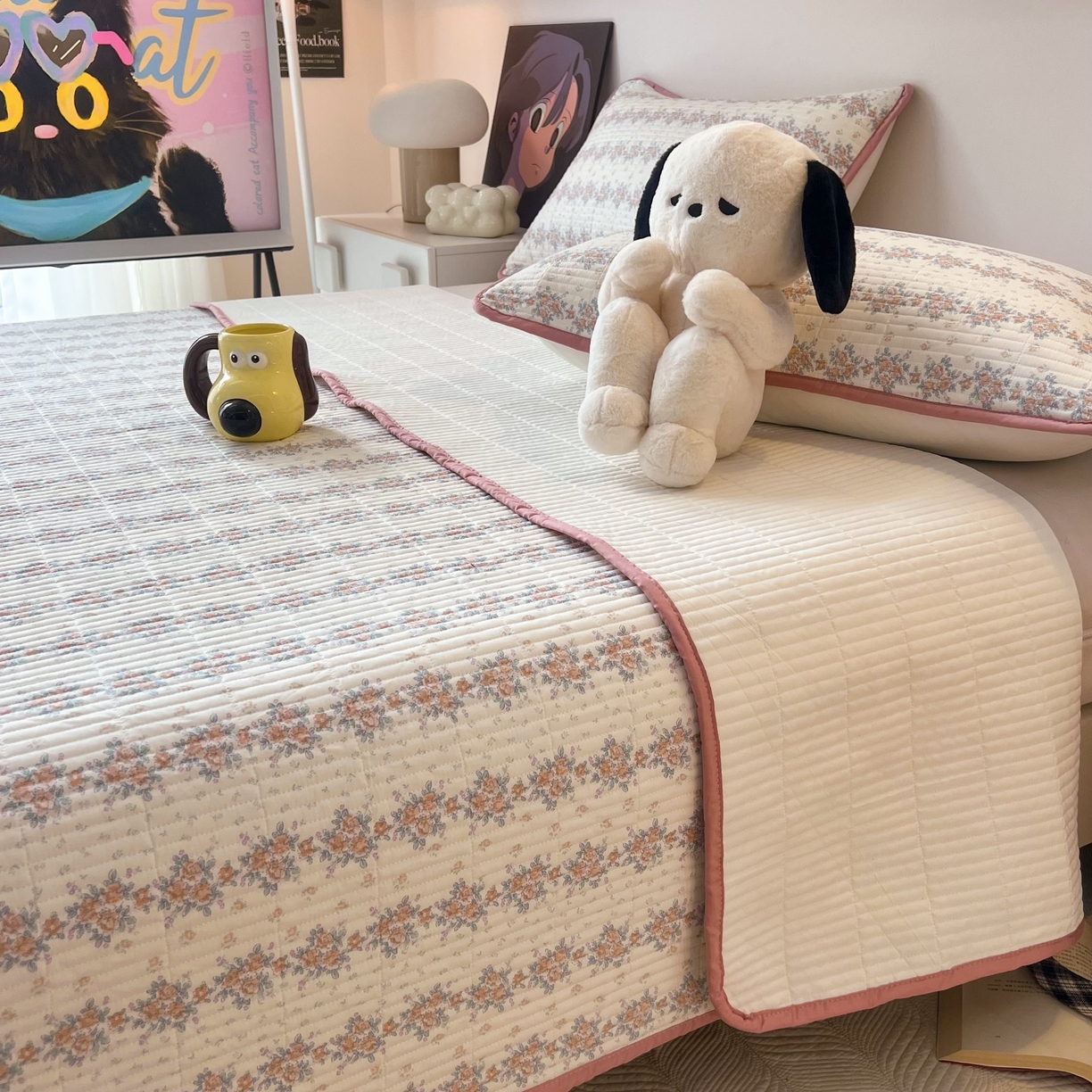 91家纺网 家纺一手货源 找家纺 HL原创 2024新款全棉印花床盖 粉色小花