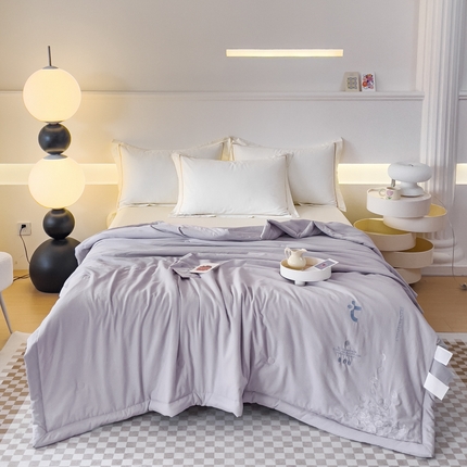 优姿家纺 2024新款提花泡泡棉刺绣大豆抗菌夏被 高级灰