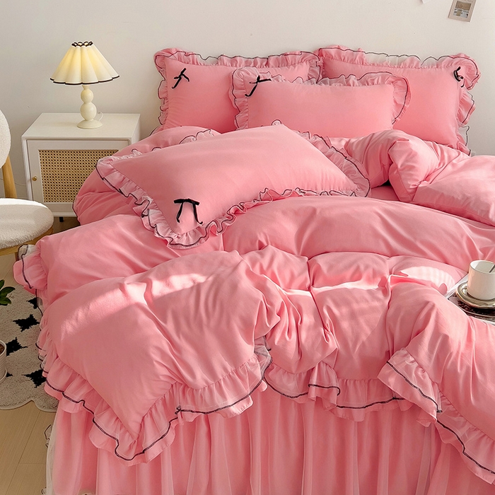 91家纺网 家纺一手货源 找家纺 言熙居 2024新款网纱花边韩版床裙款四件套 小仙女玉