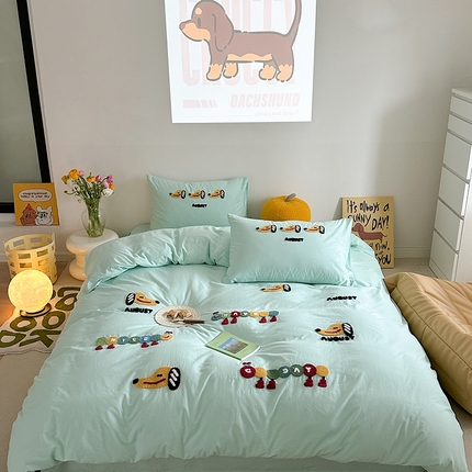 91家纺网 家纺一手货源 找家纺 （总）柚子YOUTH 2024新款全棉水洗棉毛巾绣散排卡通系列四件套