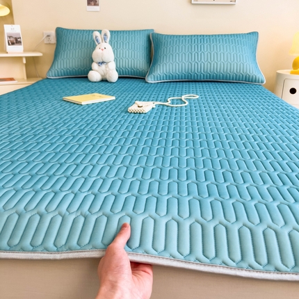 希廷顿 2024新款加厚凉感丝乳胶凉席三件套 深蓝色