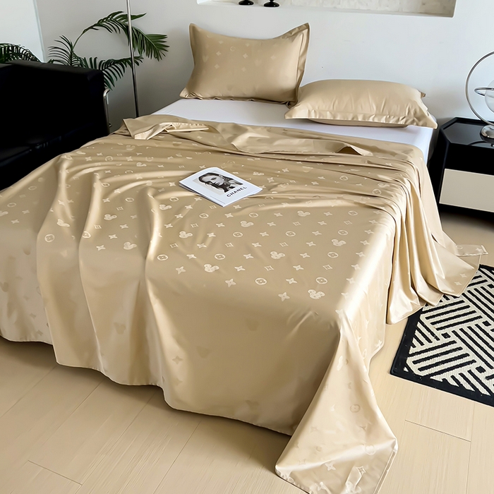 91家纺网 家纺一手货源 找家纺 品乐家纺 2024新款100支长绒棉提花床单 音色卡其