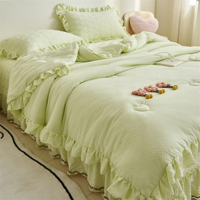 91家纺网 家纺一手货源 找家纺 恒爱 2024新款泡泡公主床盖款夏被四件套 泡泡公主-抹茶绿