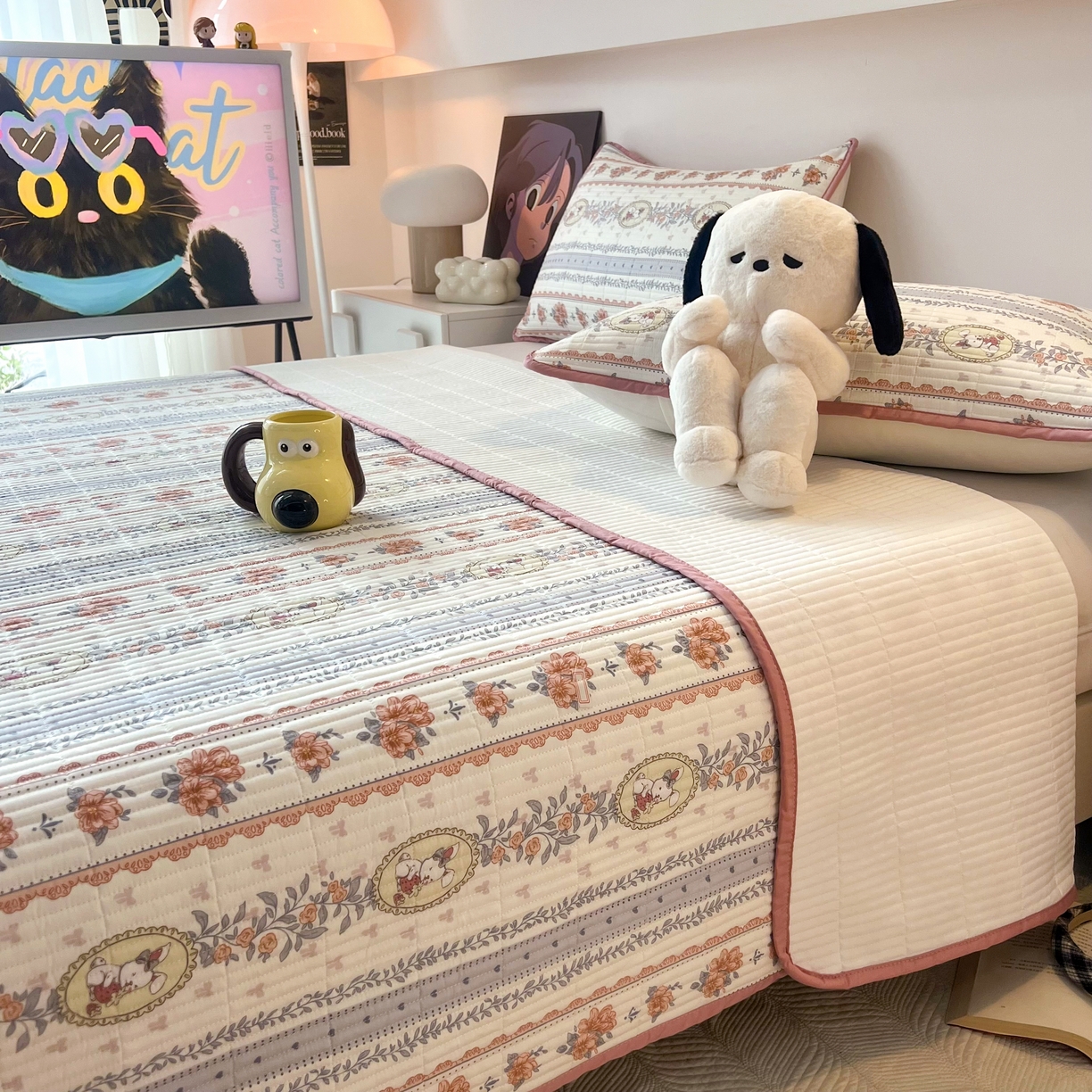 91家纺网 家纺一手货源 找家纺 HL原创 2024新款全棉印花床盖 可可小兔