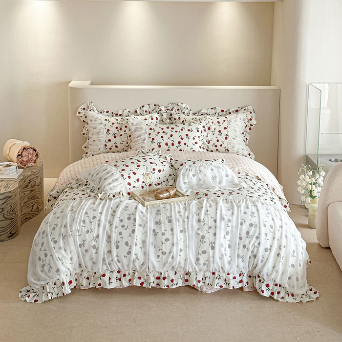 91家纺网 家纺一手货源 找家纺 （总）亲亲公主 2025新款全棉花边蕾丝公主风四件套-玫瑰恋人 