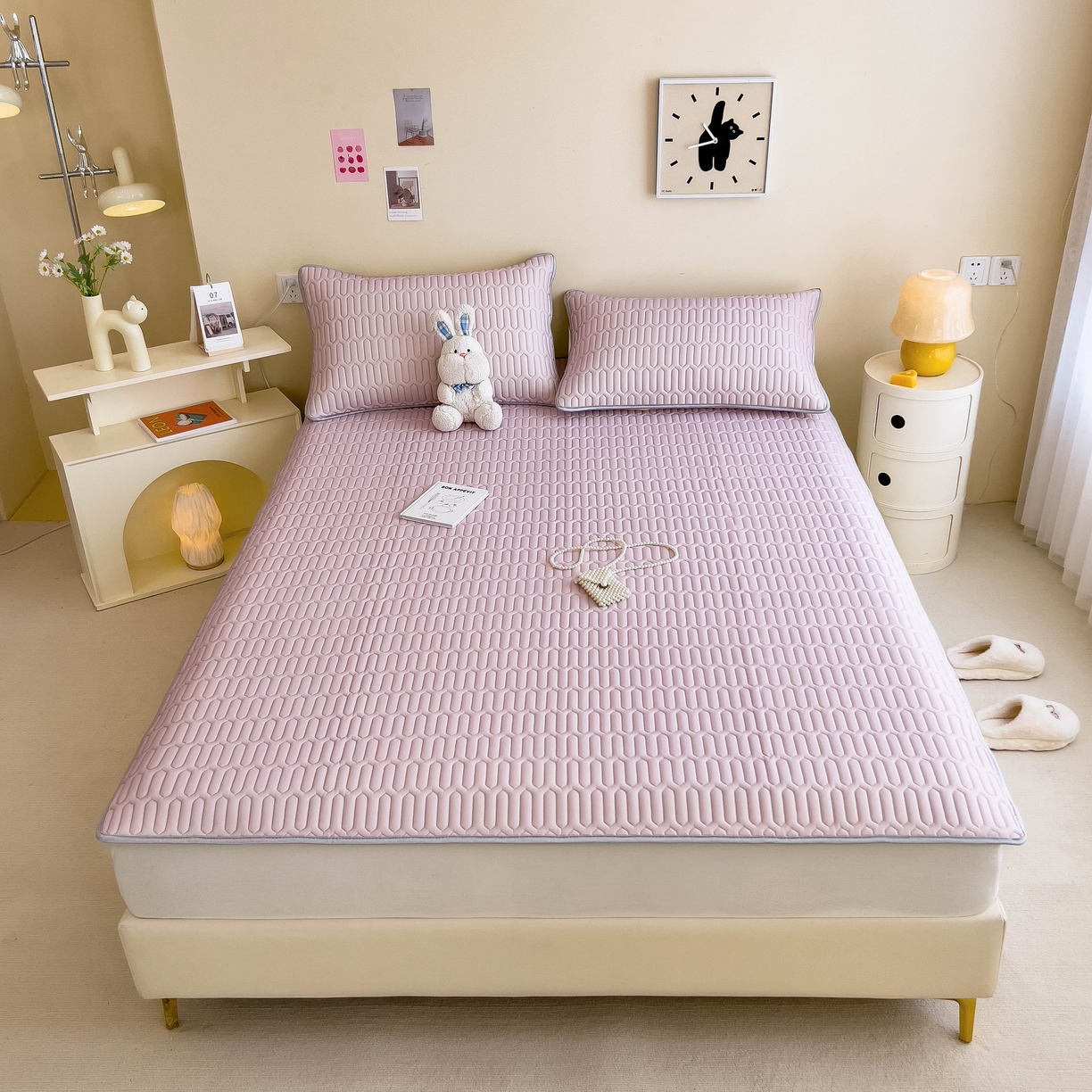 91家纺网 家纺一手货源 找家纺 希廷顿 2024新款加厚凉感丝乳胶凉席三件套 香芋紫