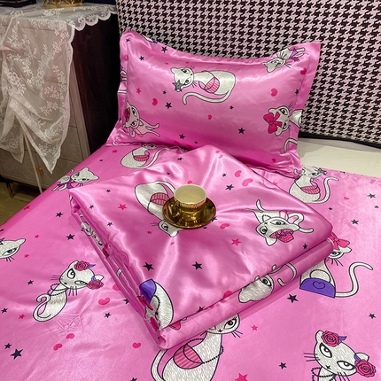 91家纺网 家纺一手货源 找家纺 经年 2025新款印花丝绸冰丝夏被 公主猫