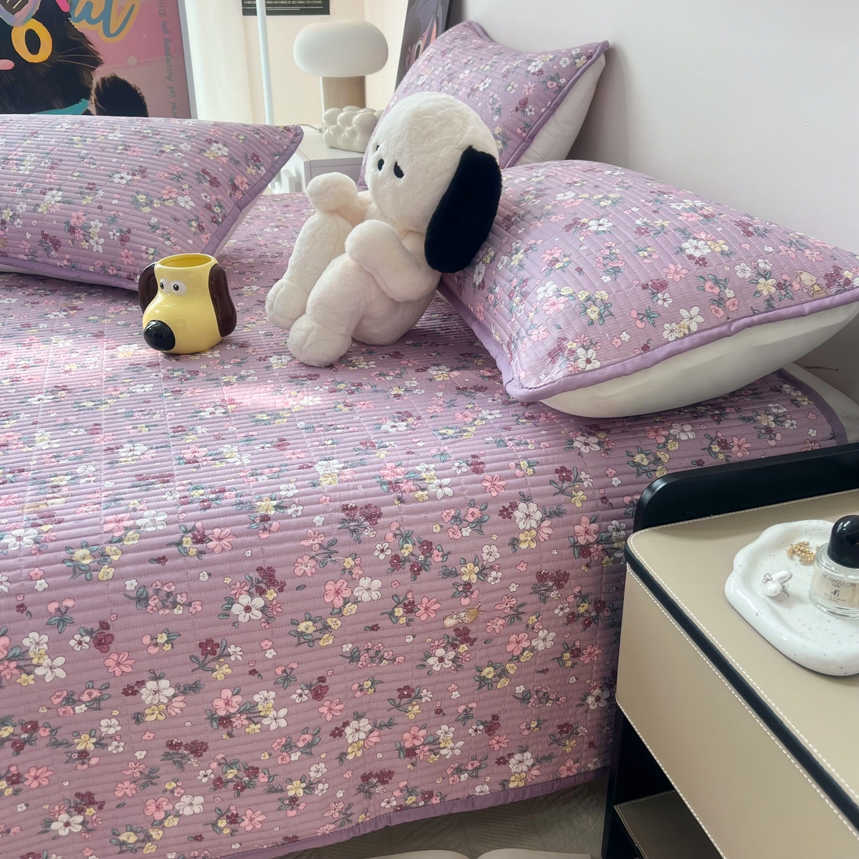 91家纺网 家纺一手货源 找家纺 HL原创 2024新款全棉印花床盖 紫色花园