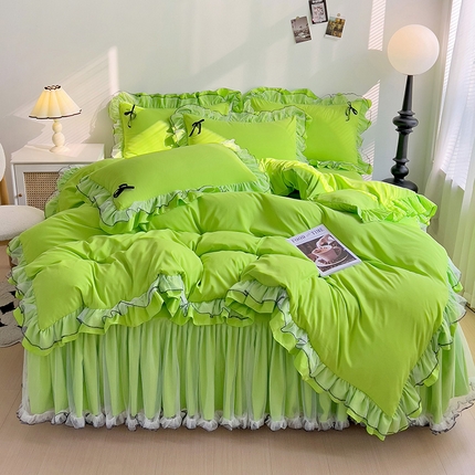 言熙居 2024新款网纱花边韩版床裙款四件套 小仙女荧光绿