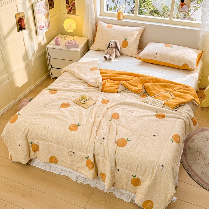 91家纺网 家纺一手货源 找家纺 寐居家纺 2024新款水洗棉小花边夏被 我爱橘子