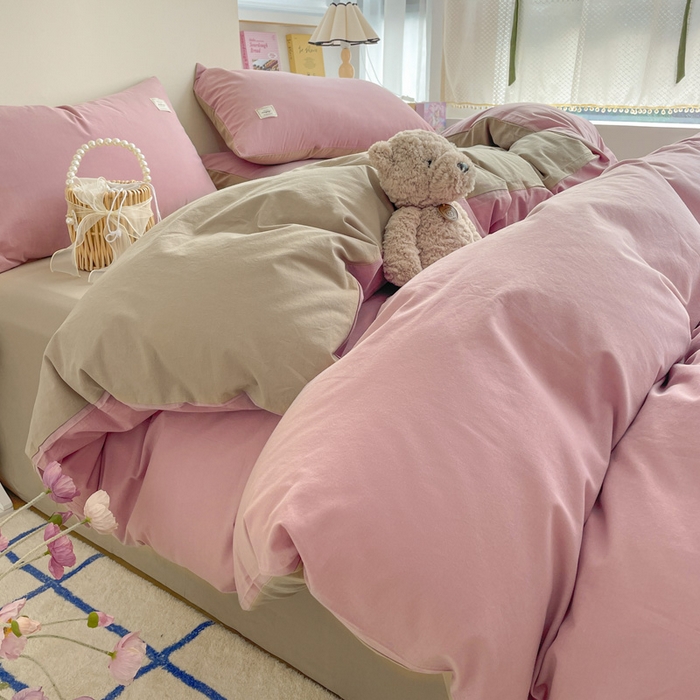 91家纺网 家纺一手货源 找家纺 雅居纺家纺 2024新款全棉素色水洗棉四件套 绅士红卡其