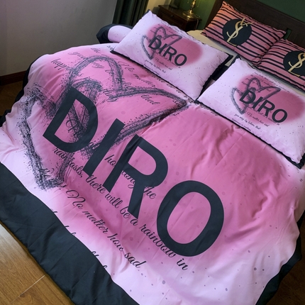 91家纺网 家纺一手货源 找家纺 花沐 2024新款云朵水洗棉四件套 【云朵棉】黑色爱心