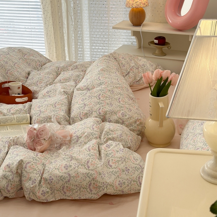 91家纺网 家纺一手货源 找家纺 昔可家纺 2024新款春日小碎花系列四件套 粉紫清新花