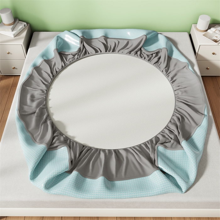 91家纺网 家纺一手货源 找家纺 叠派家纺 2024新款抗菌冰激凌烫画系列床单床笠 冰淇淋-云川蓝床单款