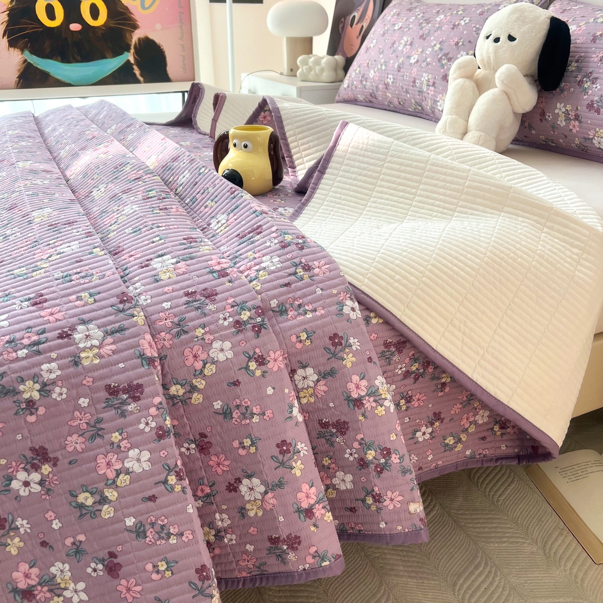 91家纺网 家纺一手货源 找家纺 HL原创 2024新款全棉印花床盖 紫色花园