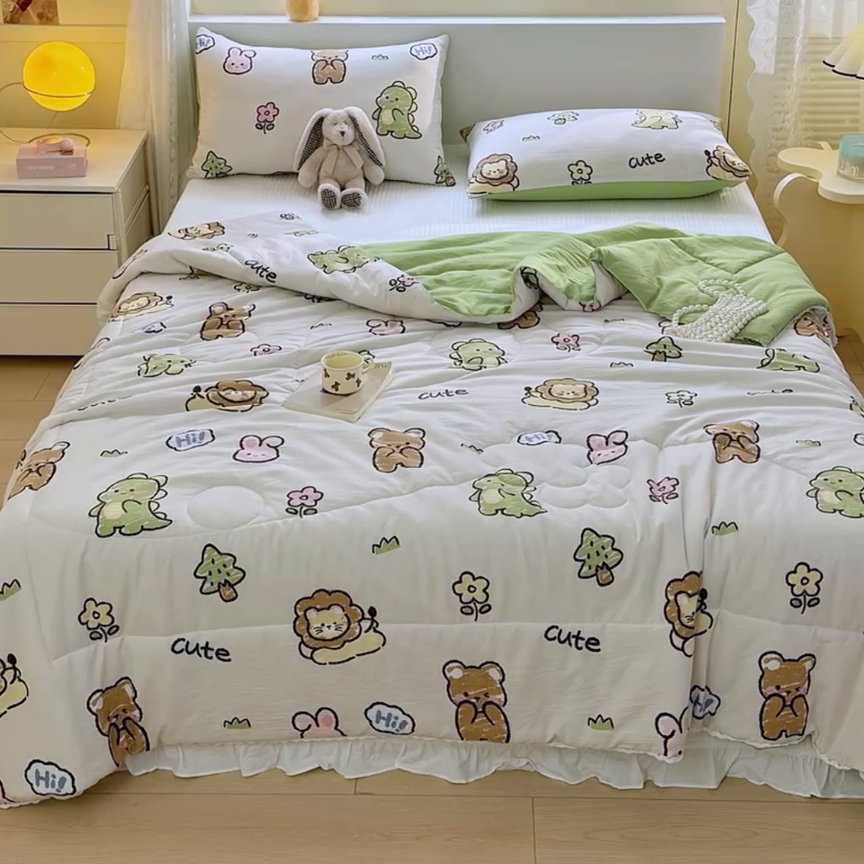 91家纺网 家纺一手货源 找家纺 寐居家纺 2024新款水洗棉小花边夏被 恐龙家族