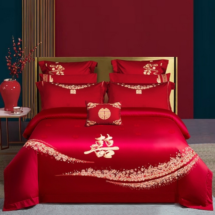 91家纺网 家纺一手货源 找家纺 柏拉图 2024新款100s贡缎提花长绒棉轻奢简约婚庆四件套 玫瑰爱恋