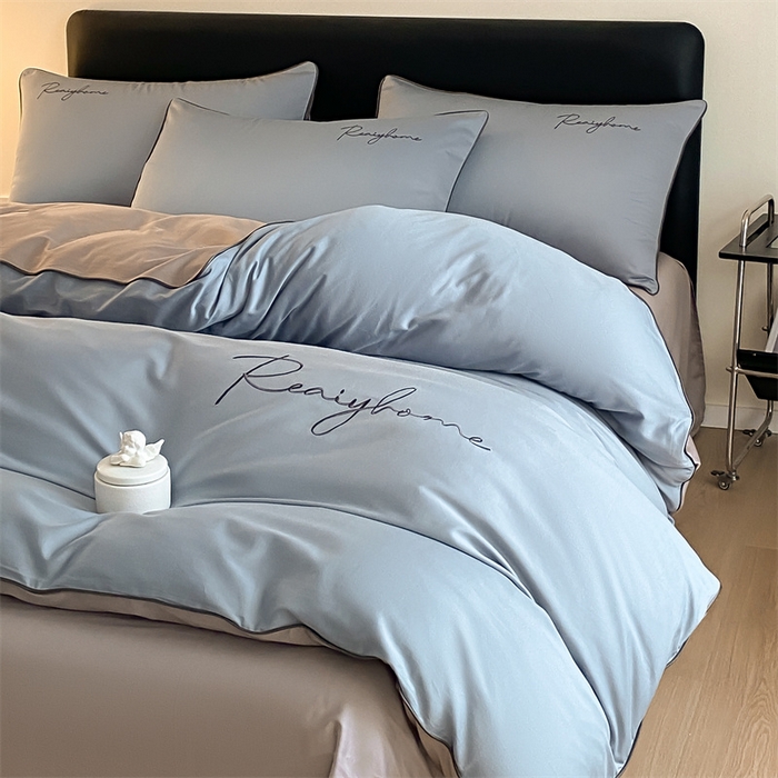 91家纺网 家纺一手货源 找家纺 慕色家纺 2024新款全棉刺绣轻奢系列单被套 轻奢-海青+浅灰