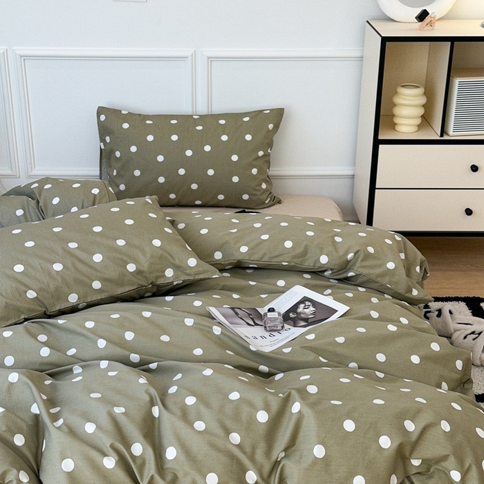 91家纺网 家纺一手货源 找家纺 昔可家纺 2024新款复古波点系列四件套 复古绿波点