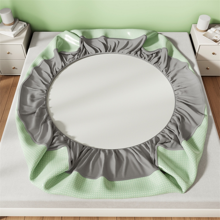 91家纺网 家纺一手货源 找家纺 叠派家纺 2024新款抗菌冰激凌烫画系列床单床笠 冰淇淋-清新绿床单款