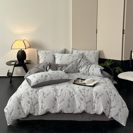 91家纺网 家纺一手货源 找家纺 （总）雅居纺家纺 2024新款全棉双层纱色织提花四件套