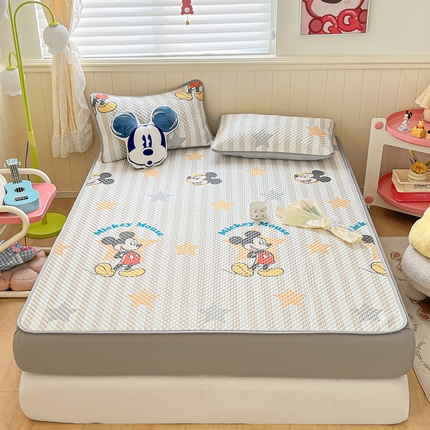 91家纺网 家纺一手货源 找家纺 席世家冰豆豆印花床笠款凉席 条纹米奇