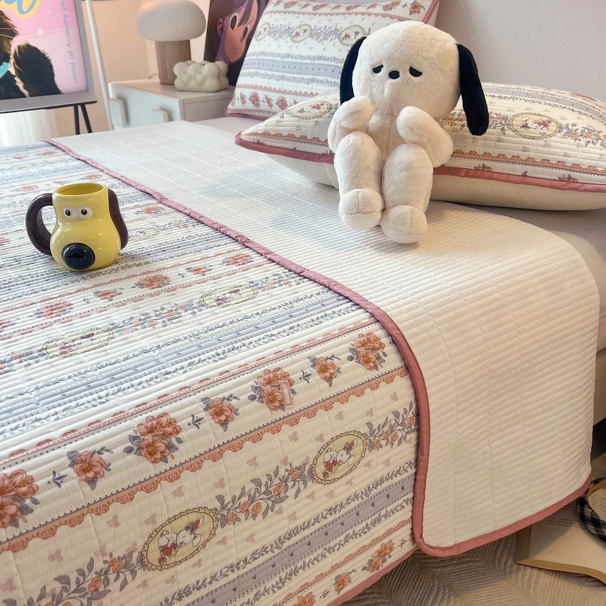 91家纺网 家纺一手货源 找家纺 HL原创 2024新款全棉印花床盖 可可小兔