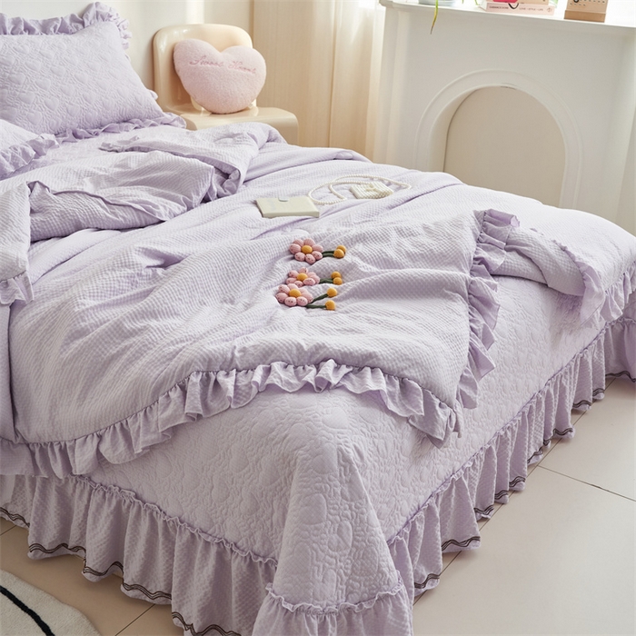 91家纺网 家纺一手货源 找家纺 恒爱 2024新款泡泡公主床盖款夏被四件套 泡泡公主-梦幻紫