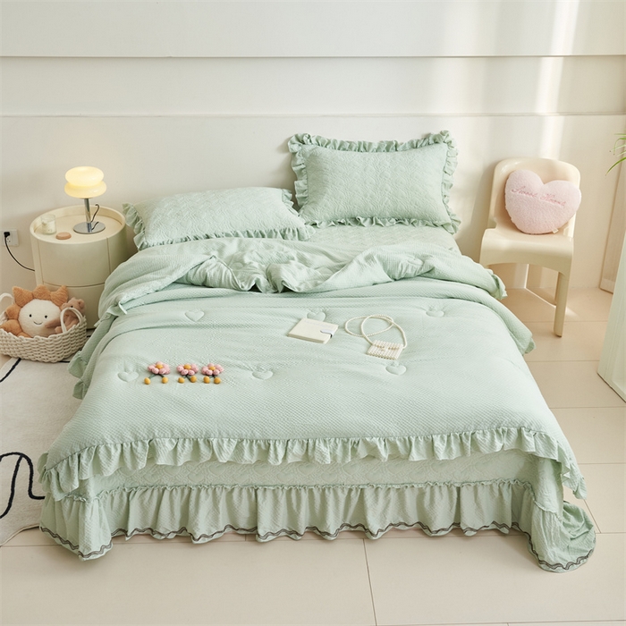 91家纺网 家纺一手货源 找家纺 恒爱 2024新款泡泡公主床盖款夏被四件套 泡泡公主-橄榄绿