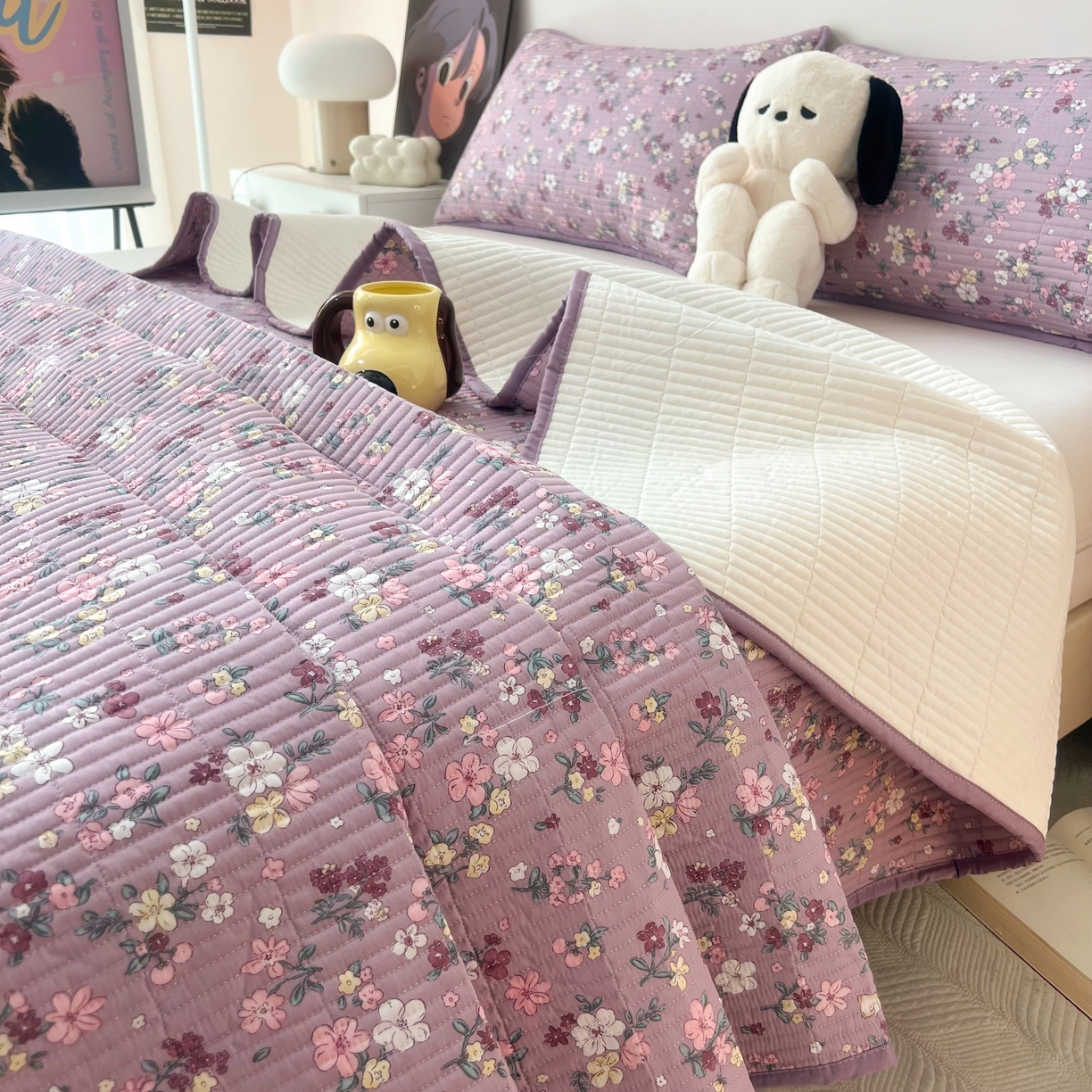 91家纺网 家纺一手货源 找家纺 HL原创 2024新款全棉印花床盖 紫色花园