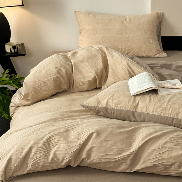 91家纺网 家纺一手货源 找家纺 雅居纺家纺 2024新款全棉线条提花四件套-线条  线条-卡其